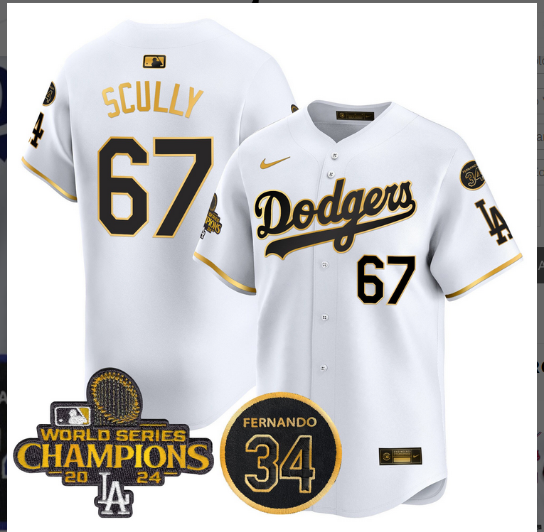 Men MLB Los Angeles Dodgers #67 Scully white 2024 World Series Champions Patch Limited Jersey style 2